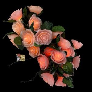 2 Vintage Christmas String Light Sets of 10 Wedding Pink Rose Decor Floral Works